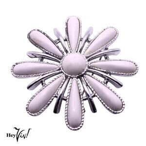 Vintage Sarah Coventry Pin Brooch Daisy Flower White Silver 3" Across - Hey Viv